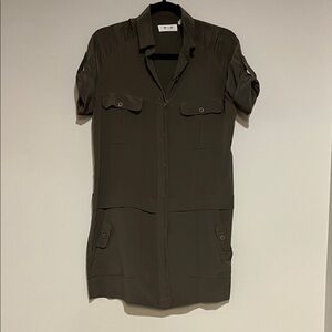 MiH Jeans | Silk cargo mini shirt dress Women’s size XS olive green pockets